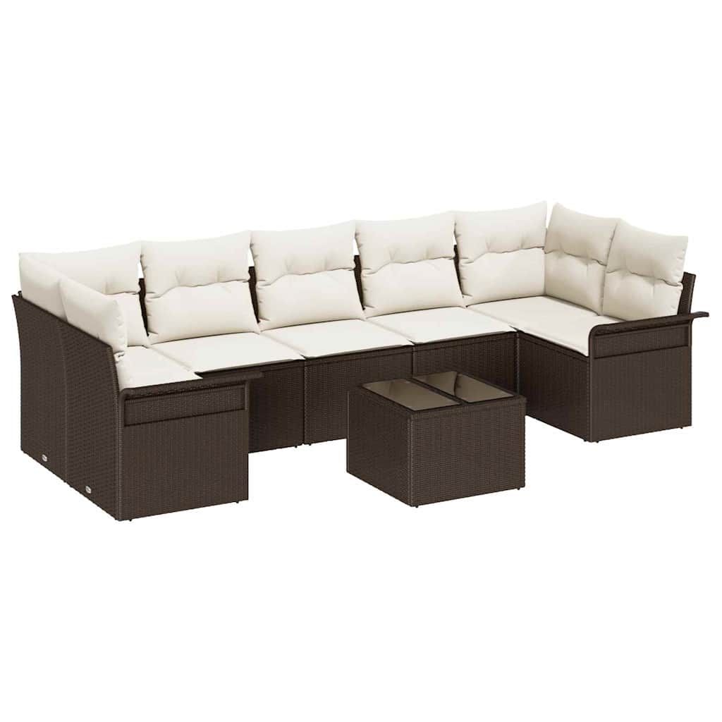 Ensemble de canapé de jardin 8 pcs Marron polyrotin