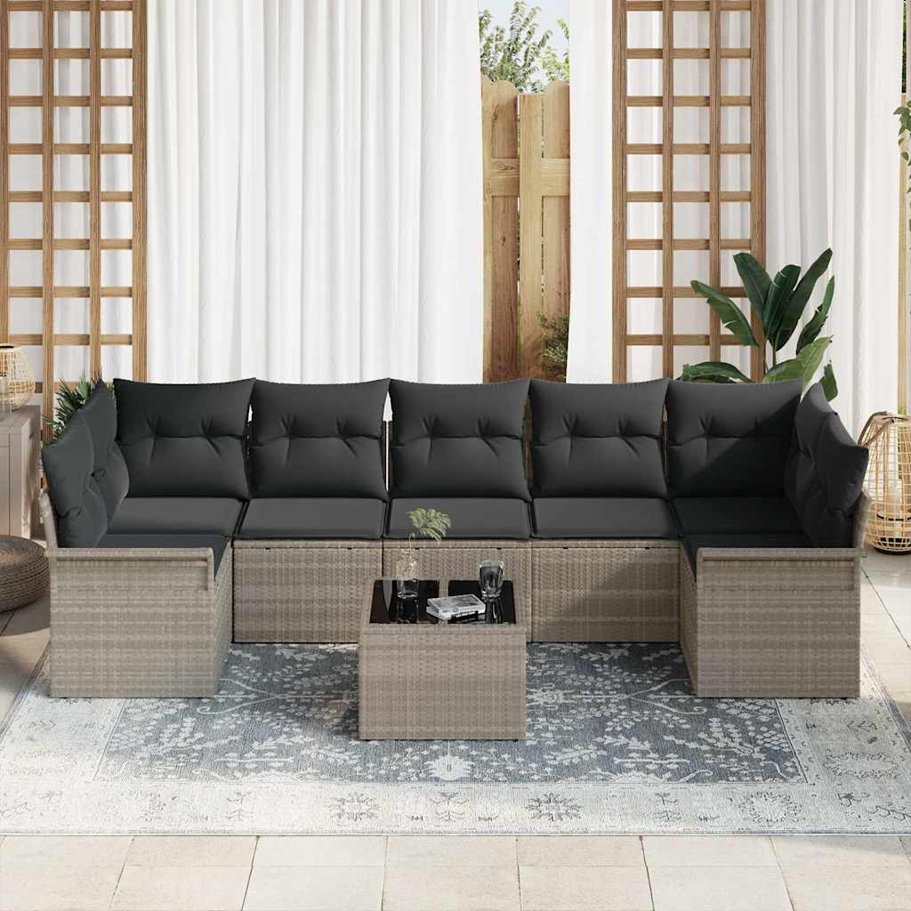 Ensemble de canapé de jardin 8 pcs Gris clair polyrotin