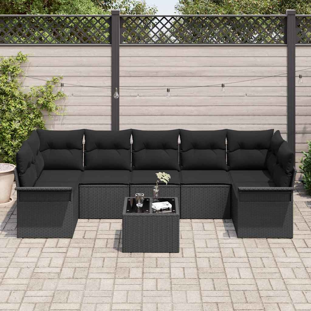 Ensemble de canapé de jardin avec coussin 8 pcs Noir polyrotin