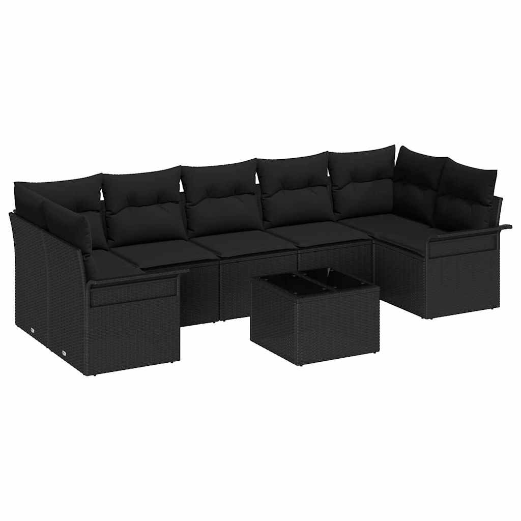 Ensemble de canapé de jardin avec coussin 8 pcs Noir polyrotin