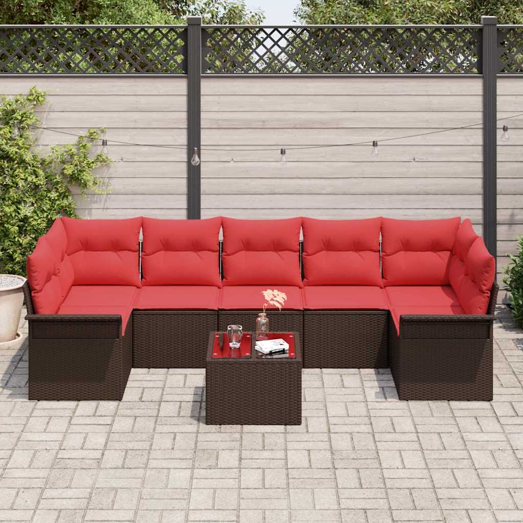 Ensemble de canapé de jardin 8 pcs Marron polyrotin