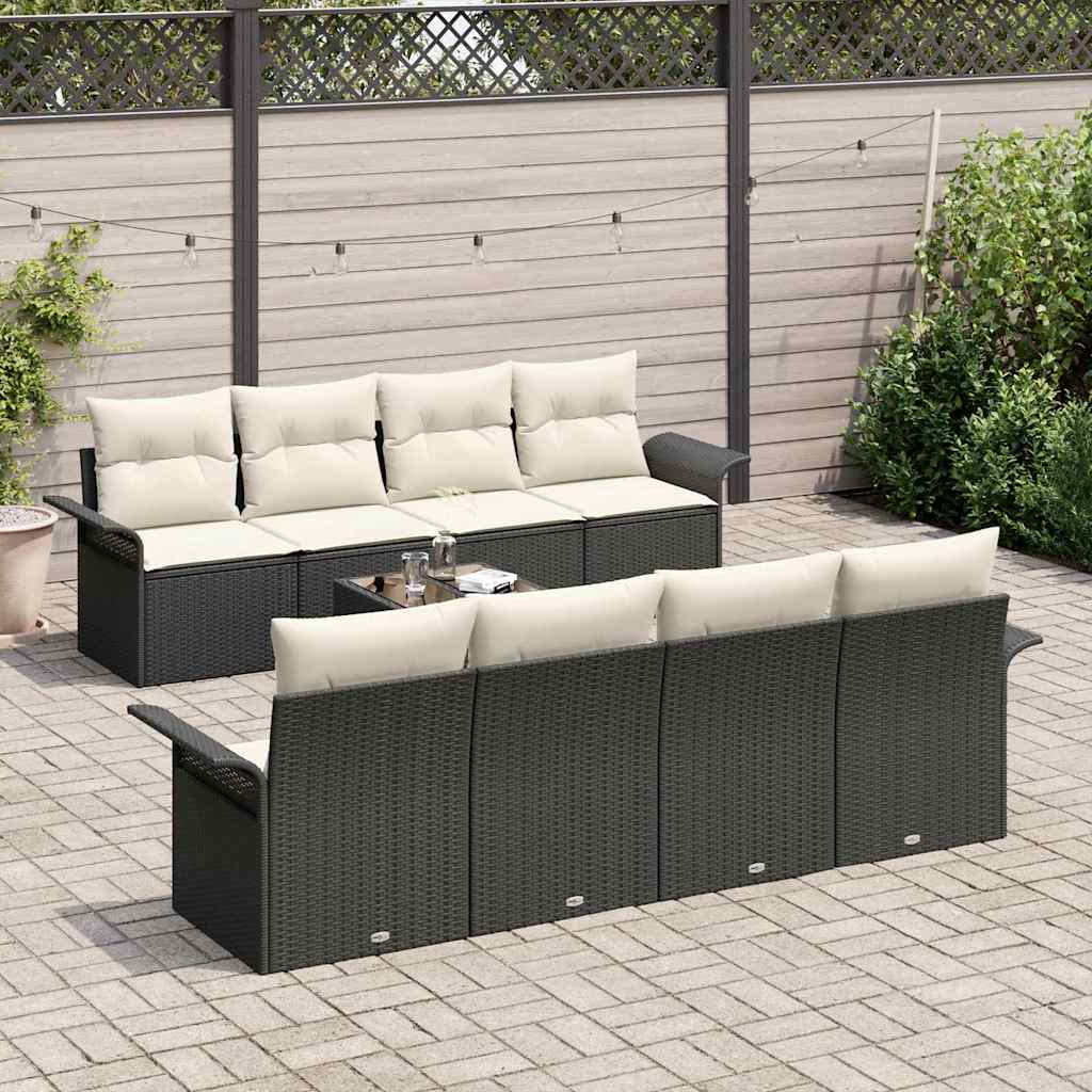 Ensemble de canapé de jardin 9 pcs Noir Poly rotin