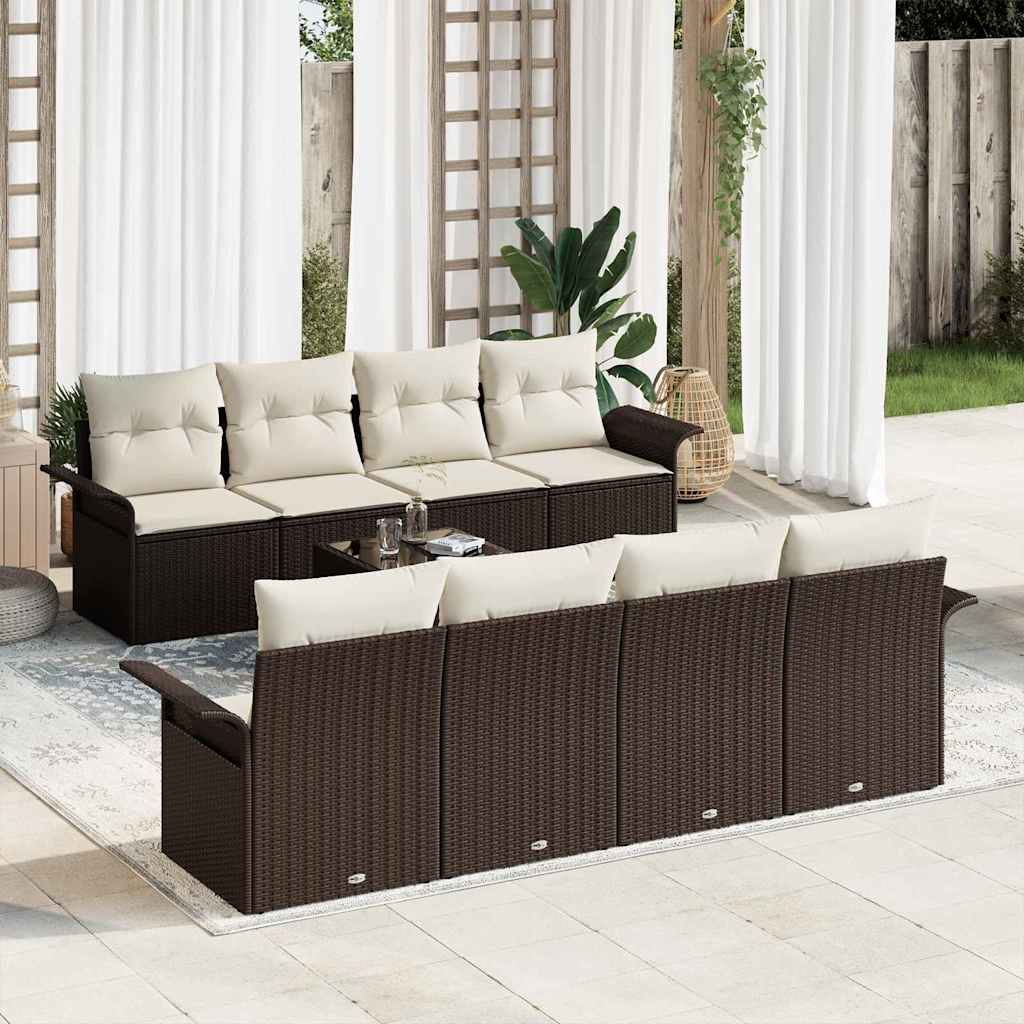 Ensemble de canapé de jardin 9 pcs Marron polyrotin