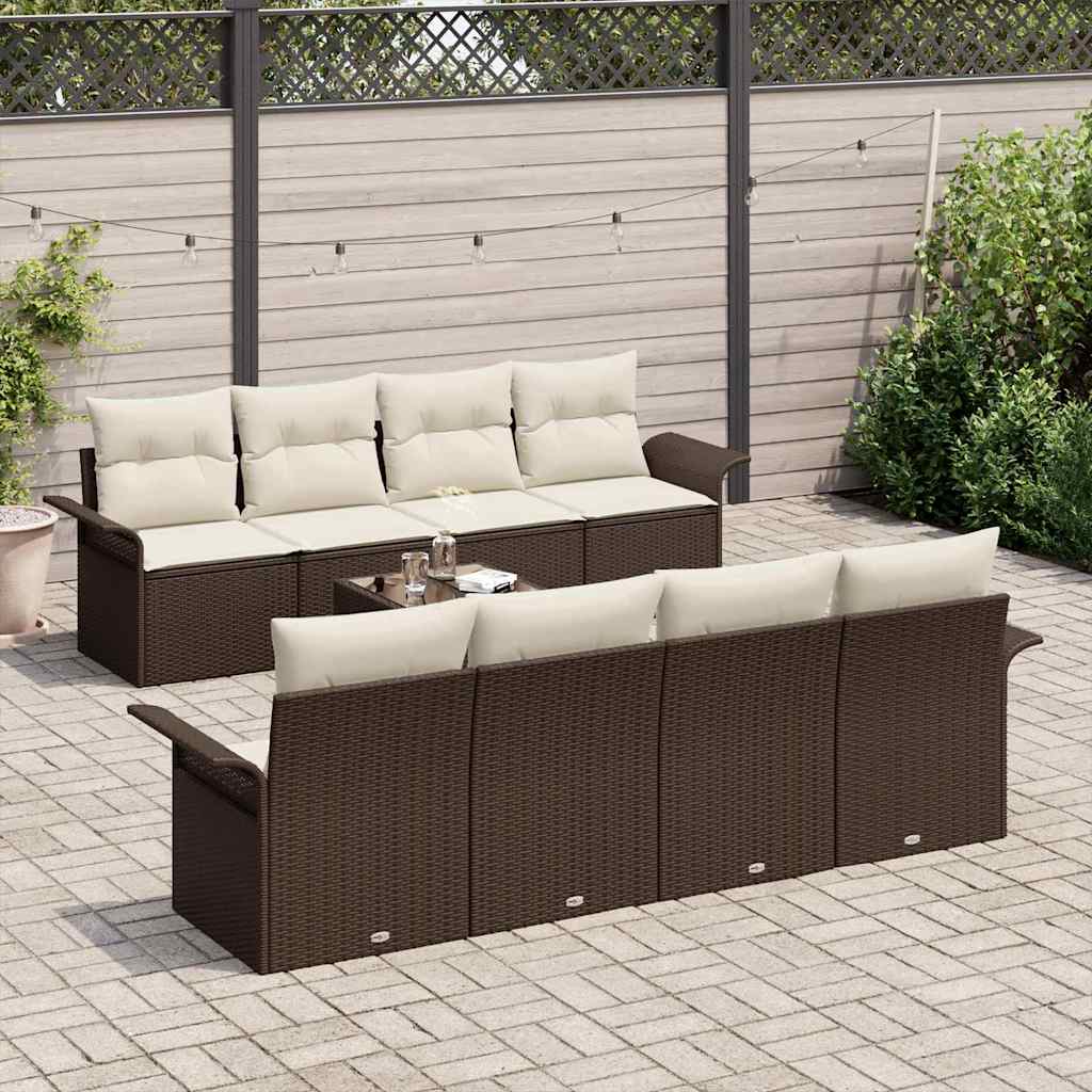 Ensemble de canapé de jardin 9 pcs Marron polyrotin