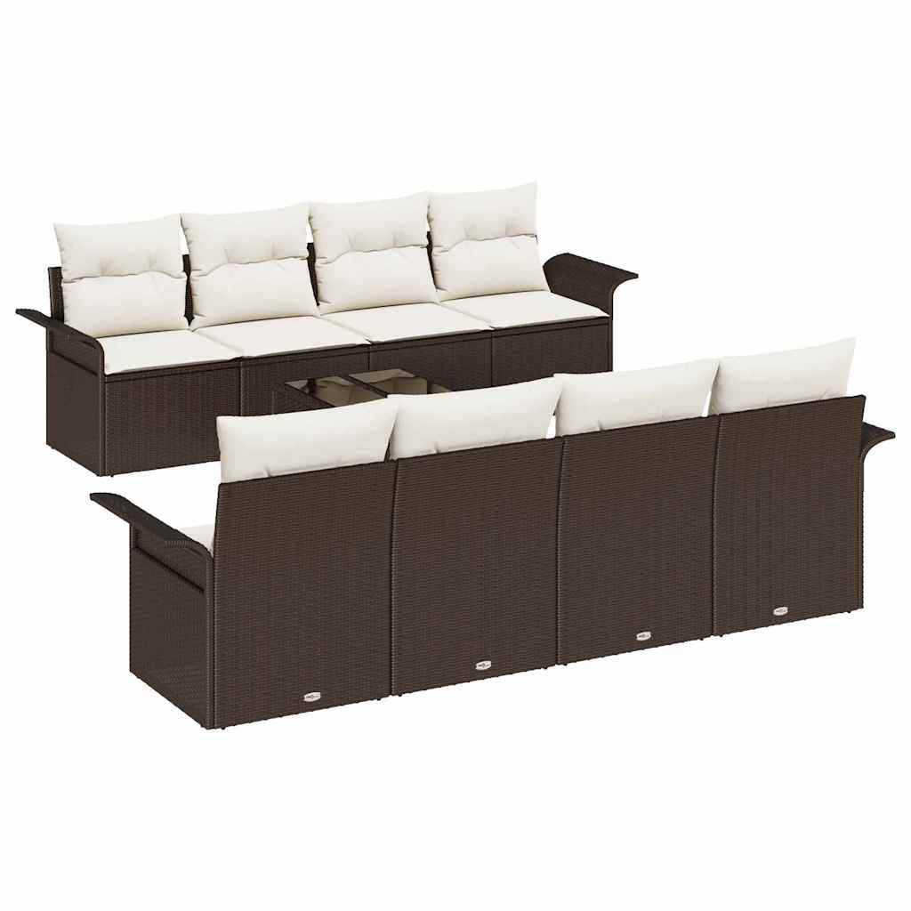 Ensemble de canapé de jardin 9 pcs Marron polyrotin