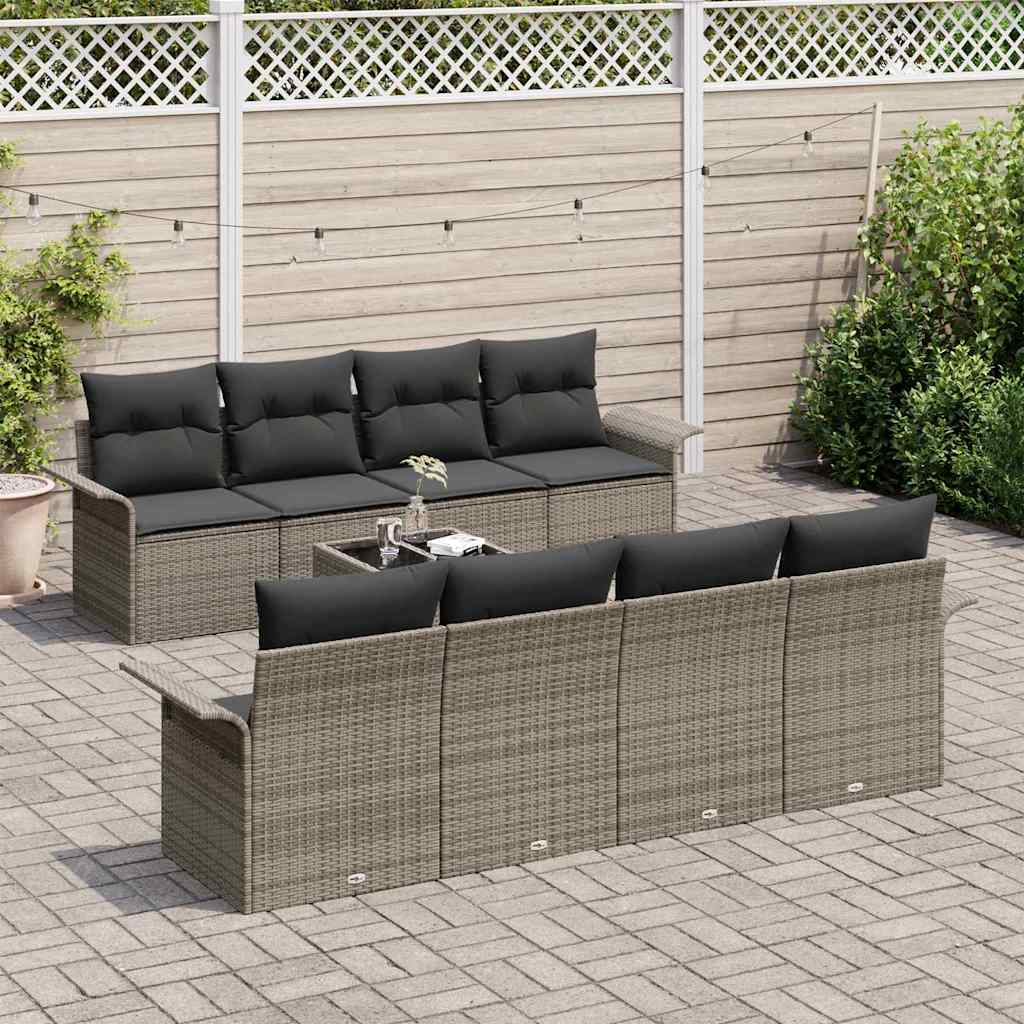 Ensemble de canapé de jardin 9 pc Gris polyrotin