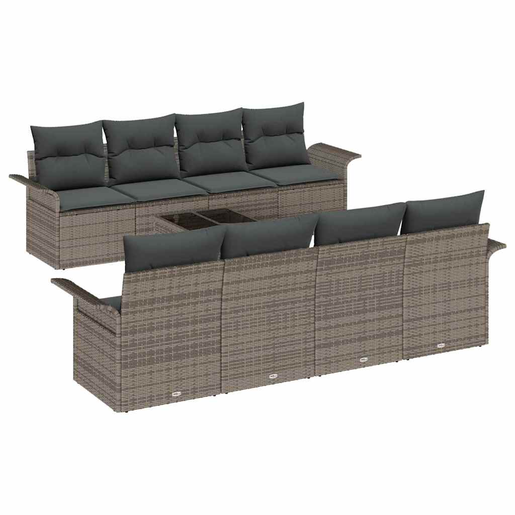 Ensemble de canapé de jardin 9 pc Gris polyrotin