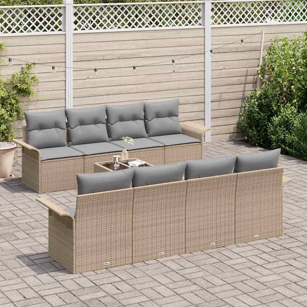Ensemble de canapé de jardin 9 pcs Beige Poly rotin