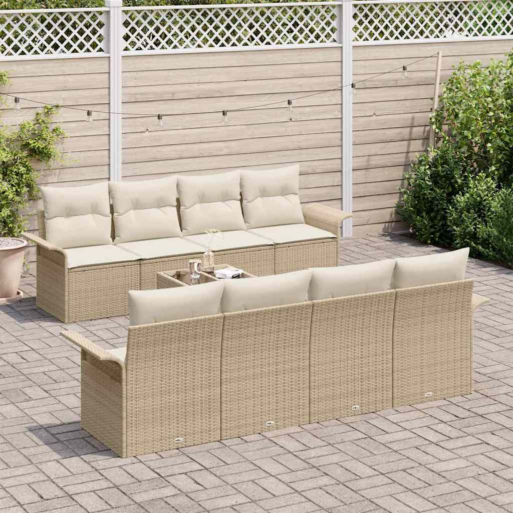 Ensemble de canapé de jardin 9 pcs Beige Poly rotin