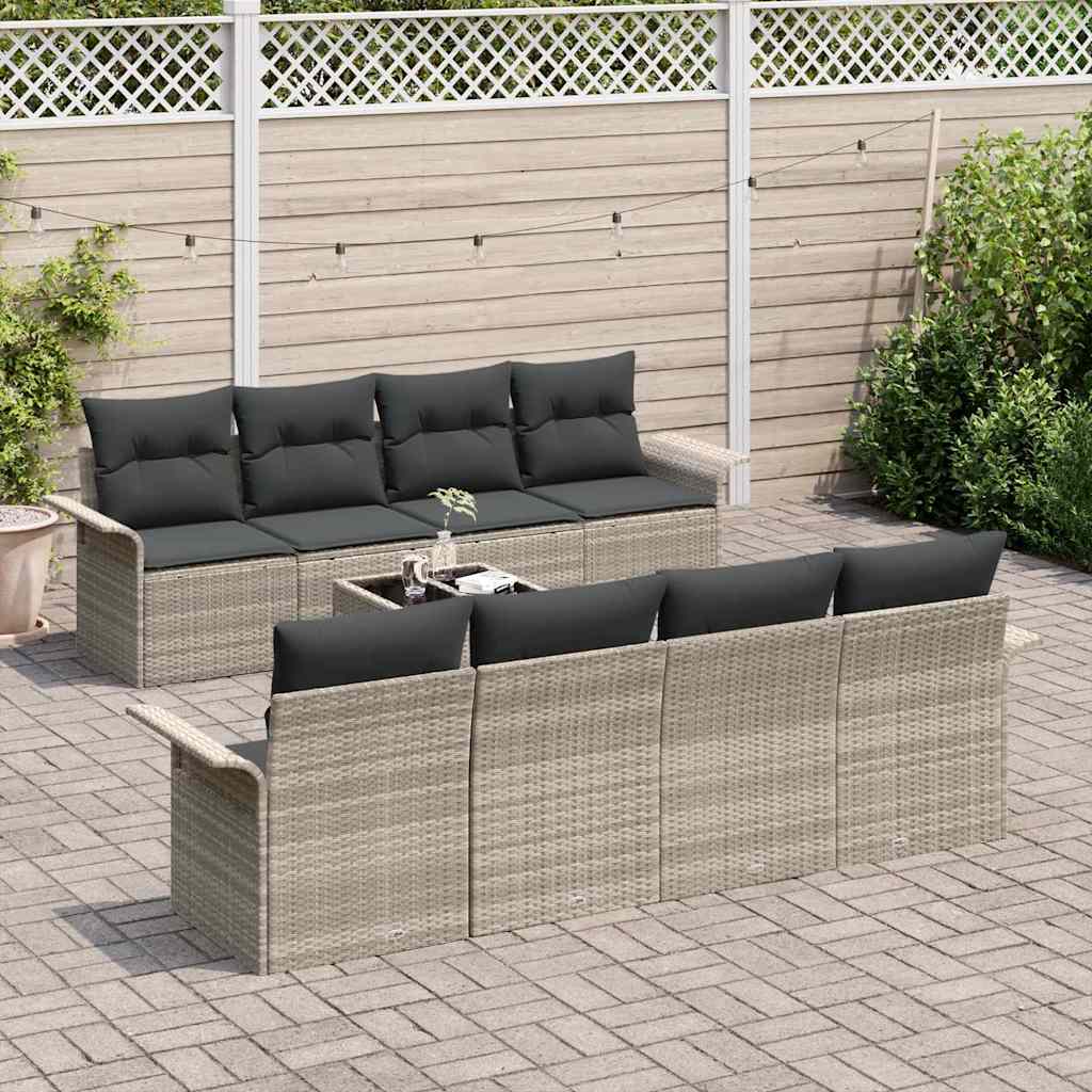 Ensemble de canapé de jardin 9 pcs Gris clair Poly rotin