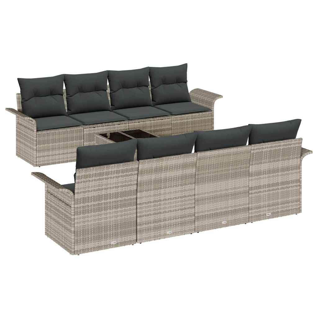 Ensemble de canapé de jardin 9 pcs Gris clair Poly rotin