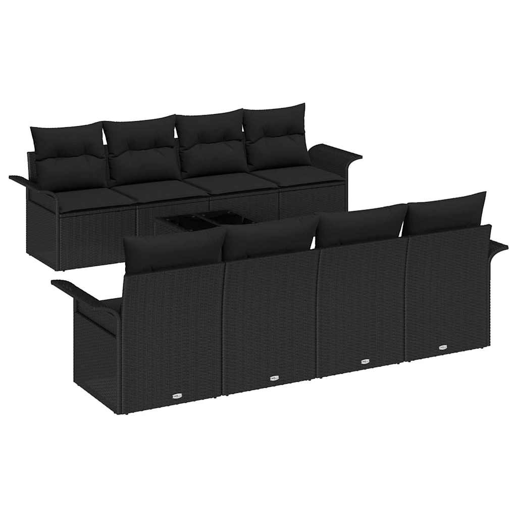 Ensemble de canapé de jardin avec coussin 9 pcs Noir polyrotin