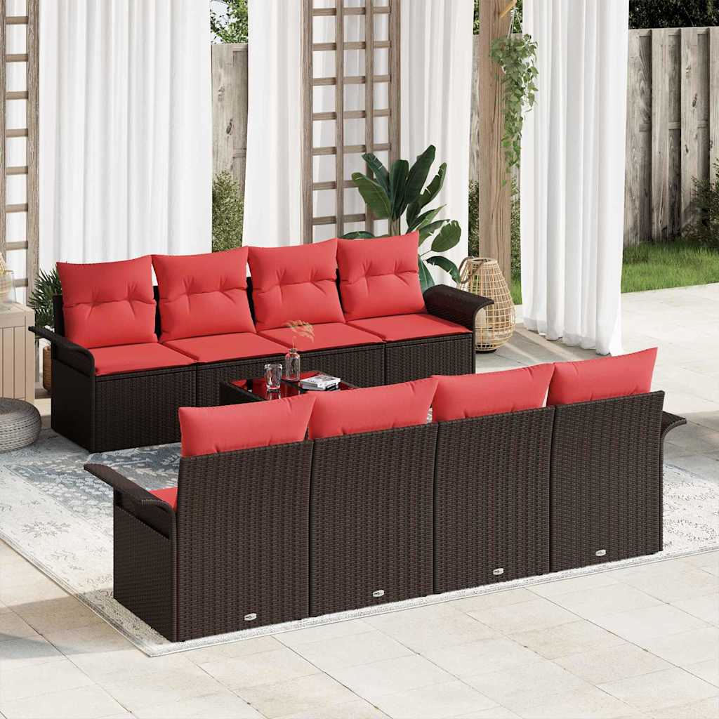 Ensemble de canapé de jardin 9 pcs Marron polyrotin