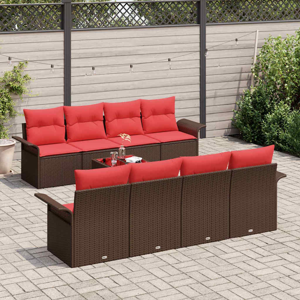 Ensemble de canapé de jardin 9 pcs Marron polyrotin
