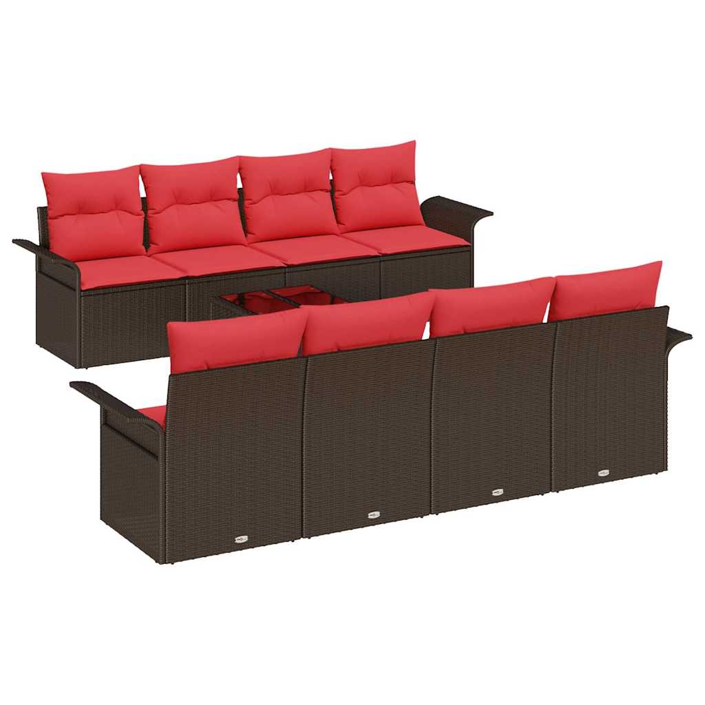 Ensemble de canapé de jardin 9 pcs Marron polyrotin