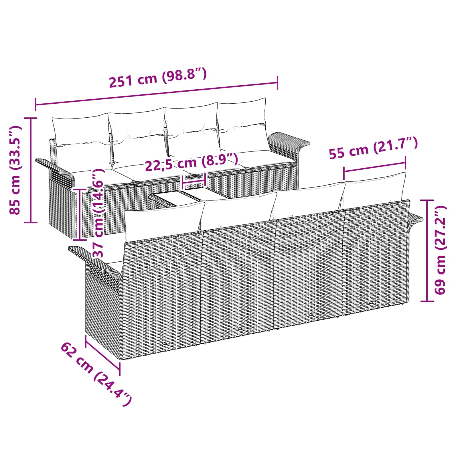 Ensemble de canapé de jardin 9 pcs Marron polyrotin
