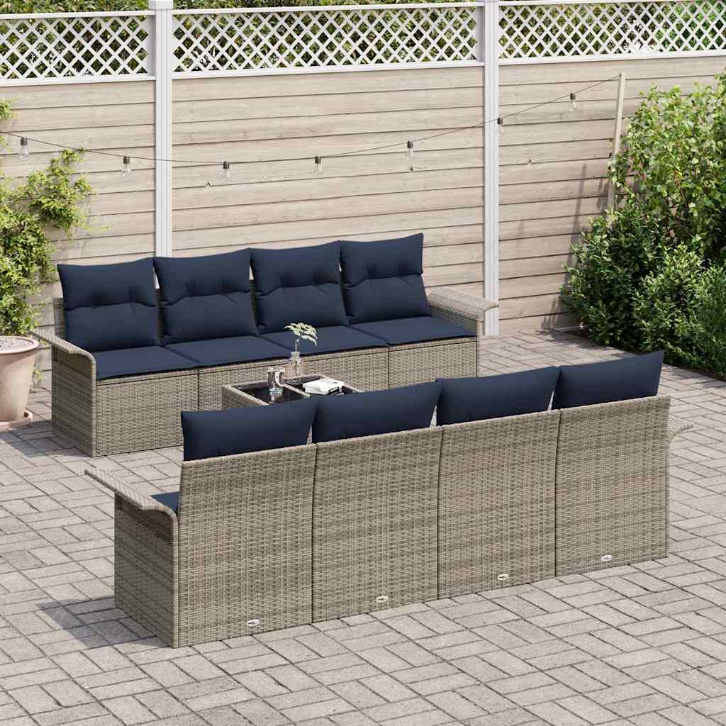 Ensemble de canapé de jardin avec coussin 9 pcs Gris polyrotin