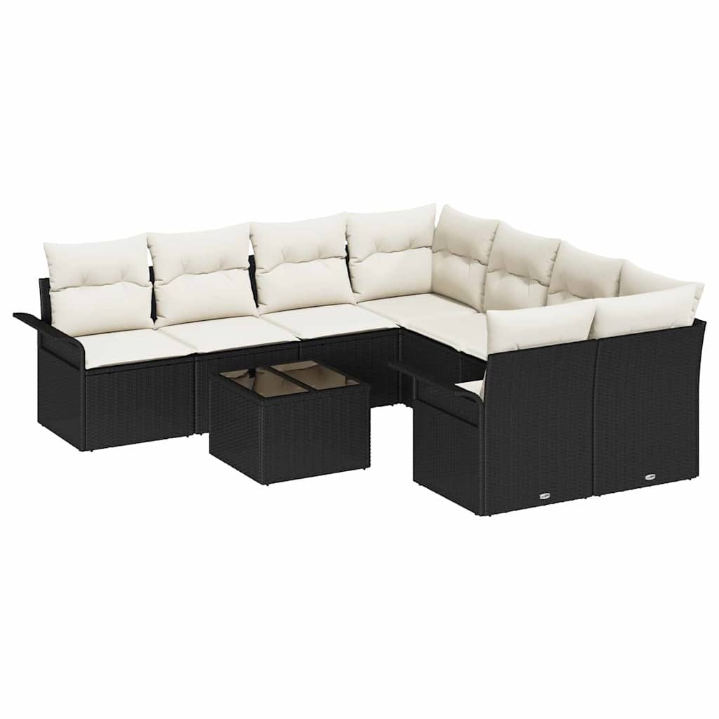 Ensemble de canapé de jardin 9 pcs Noir Poly rotin