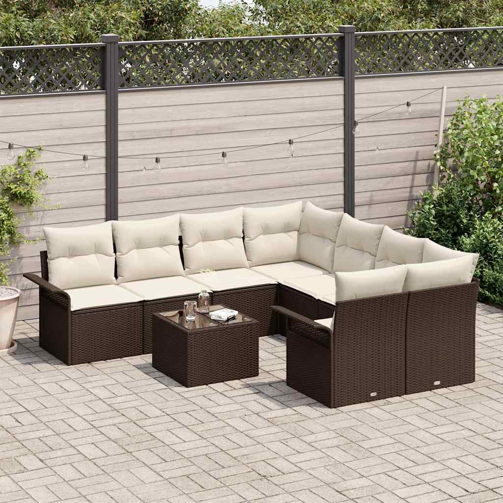Ensemble de canapé de jardin 9 pcs Marron Poly rotin