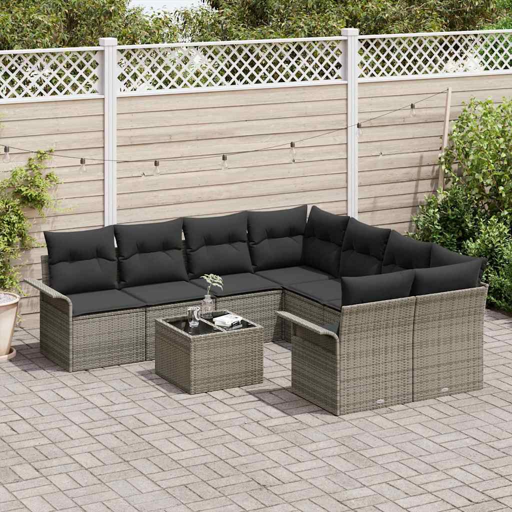 Ensemble de canapé de jardin avec coussin 9 pcs Gris polyrotin