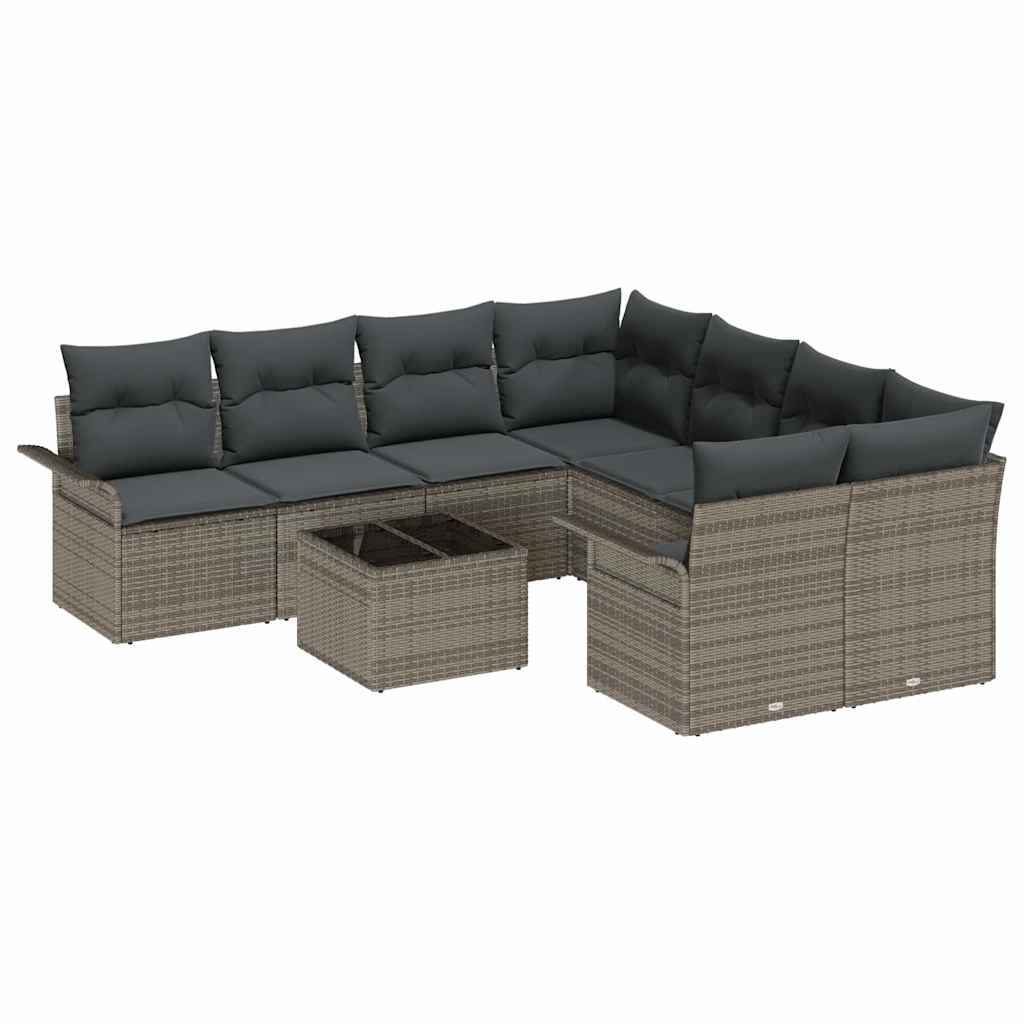 Ensemble de canapé de jardin avec coussin 9 pcs Gris polyrotin