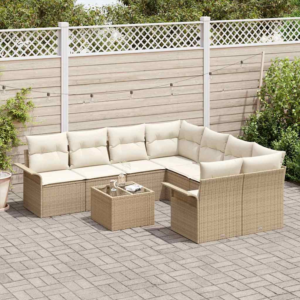 Ensemble de canapé de jardin 9 pcs Beige Poly rotin
