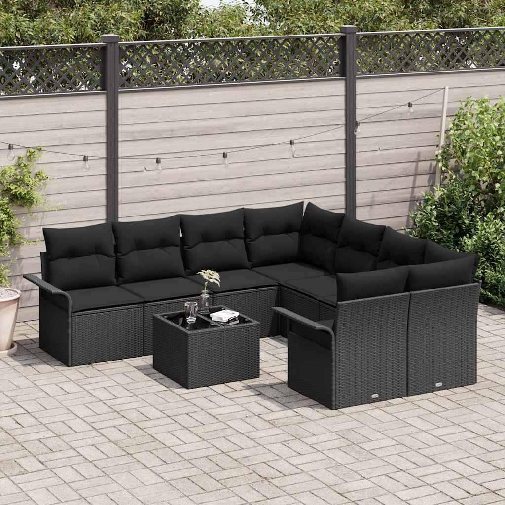 Ensemble de canapé de jardin 9 pcs Noir Poly rotin