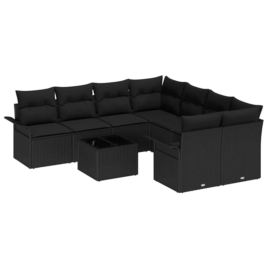 Ensemble de canapé de jardin 9 pcs Noir Poly rotin