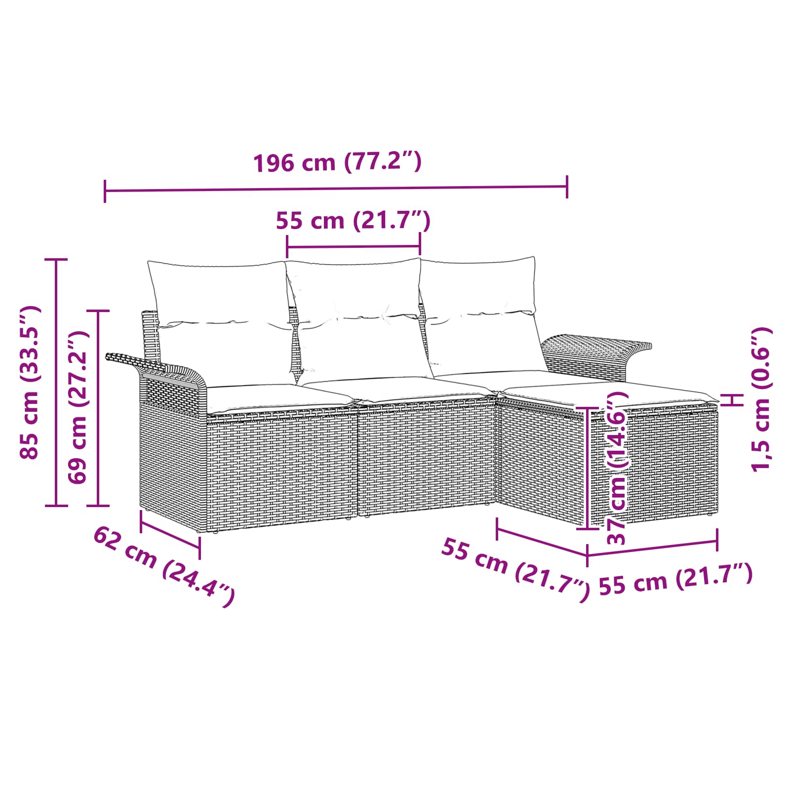 Ensemble de canapé de jardin 4 pcs Marron polyrotin