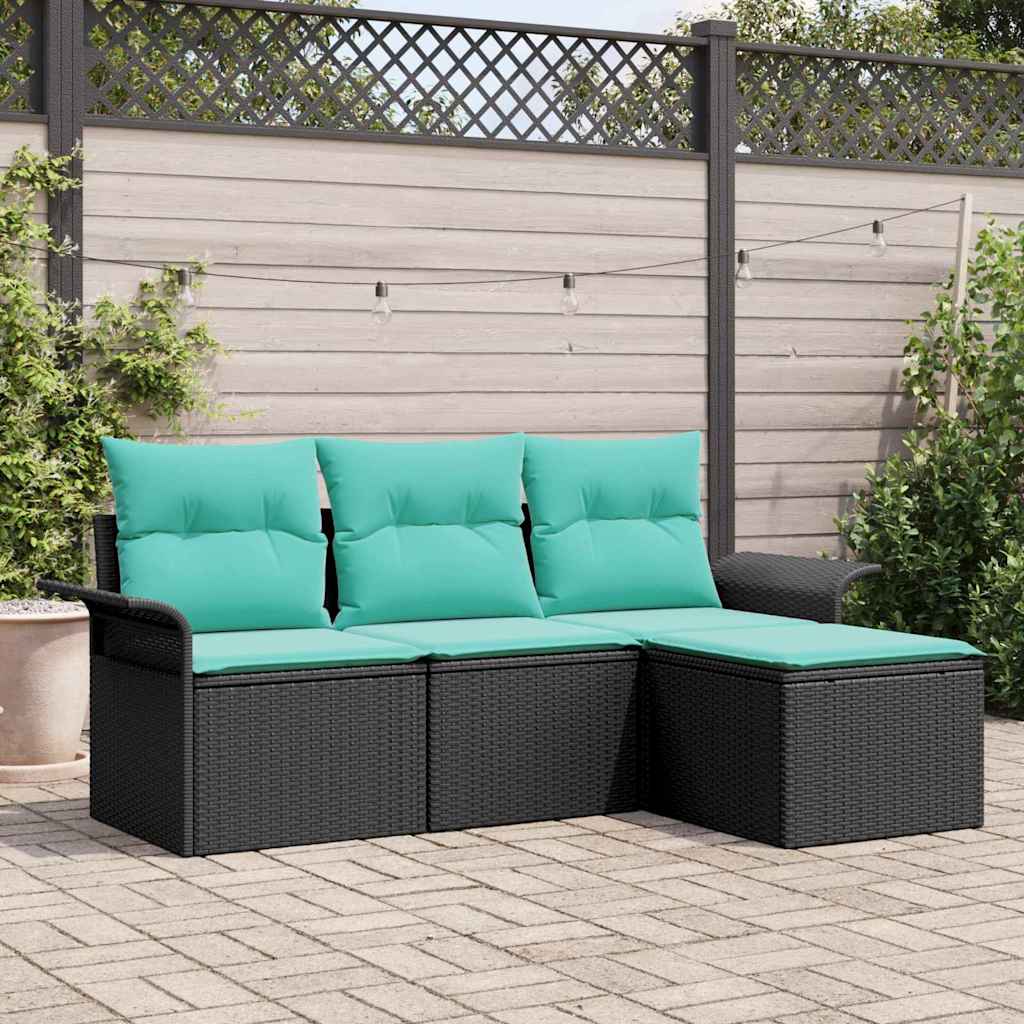 Ensemble de canapé de jardin avec coussin 4 pcs Noir polyrotin