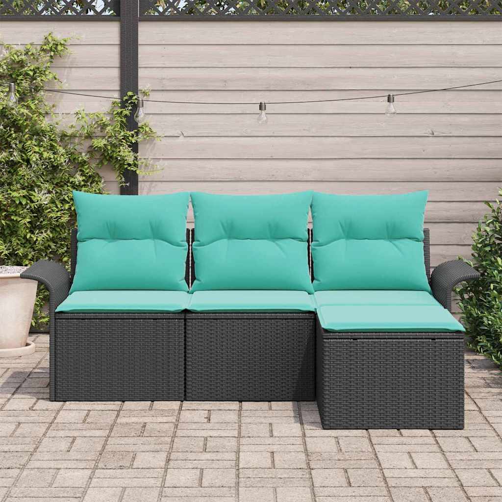 Ensemble de canapé de jardin avec coussin 4 pcs Noir polyrotin