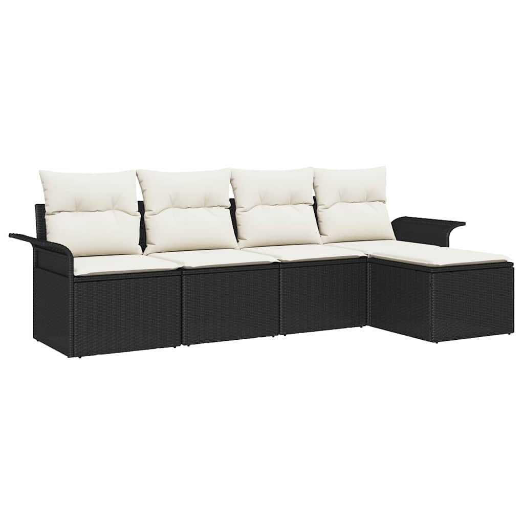 Canapé d’extérieur avec coussin 5 pcs Noir polyrotin