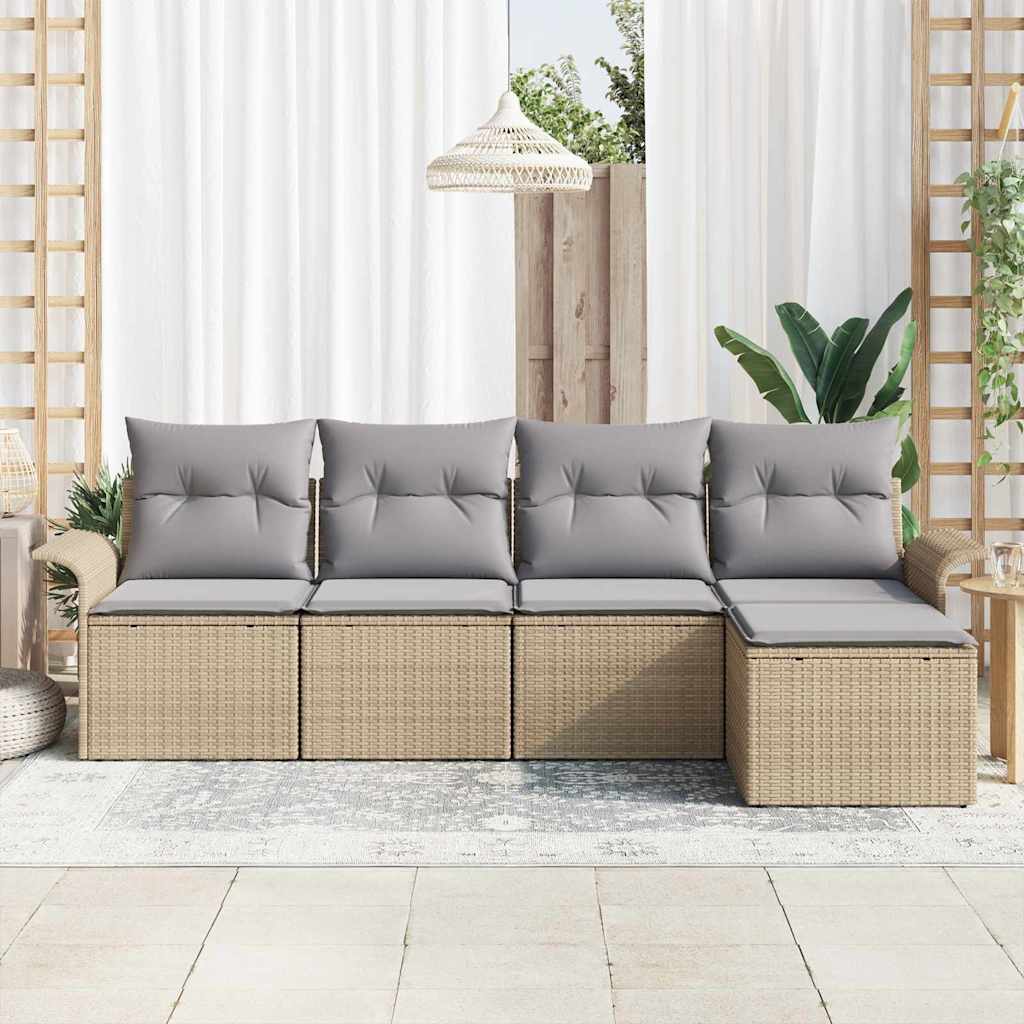 Canapé d’extérieur avec coussin 5 pcs Beige polyrotin