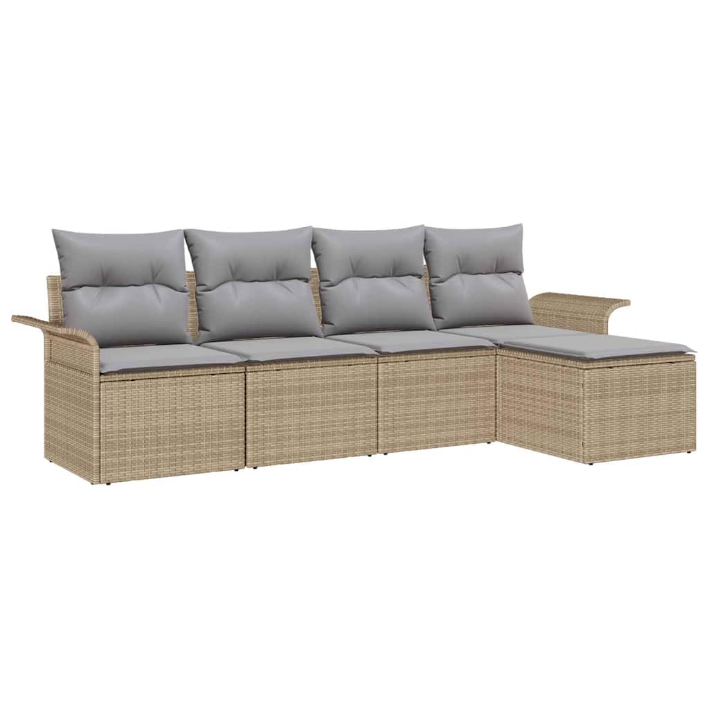 Canapé d’extérieur avec coussin 5 pcs Beige polyrotin