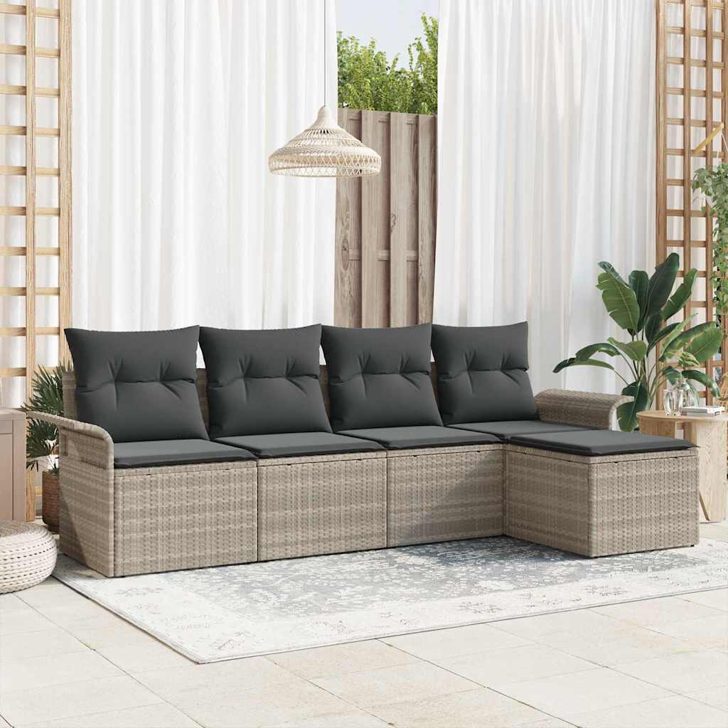 Canapé d’extérieur avec coussin 5 pcs Gris clair polyrotin