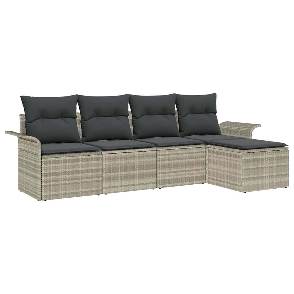 Canapé d’extérieur avec coussin 5 pcs Gris clair polyrotin