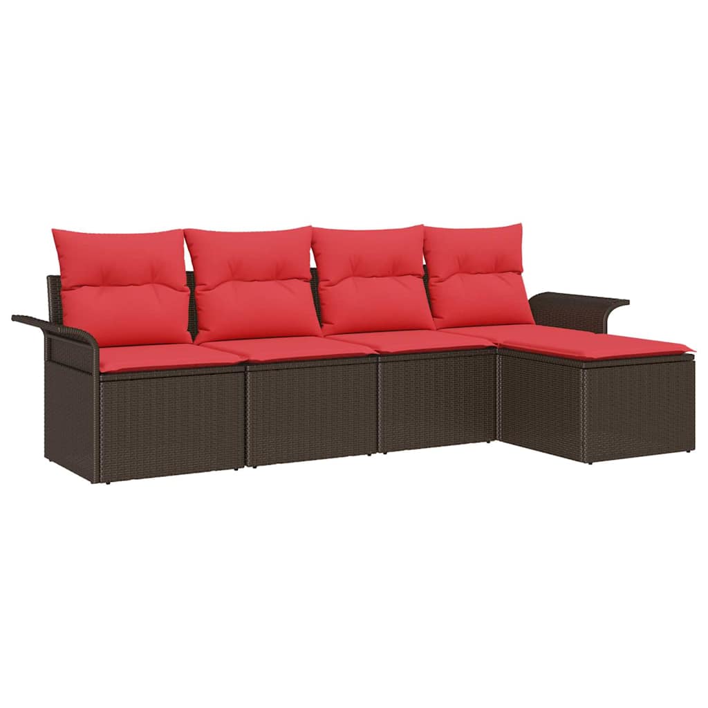 Ensemble de canapé de jardin 5 pcs Marron polyrotin