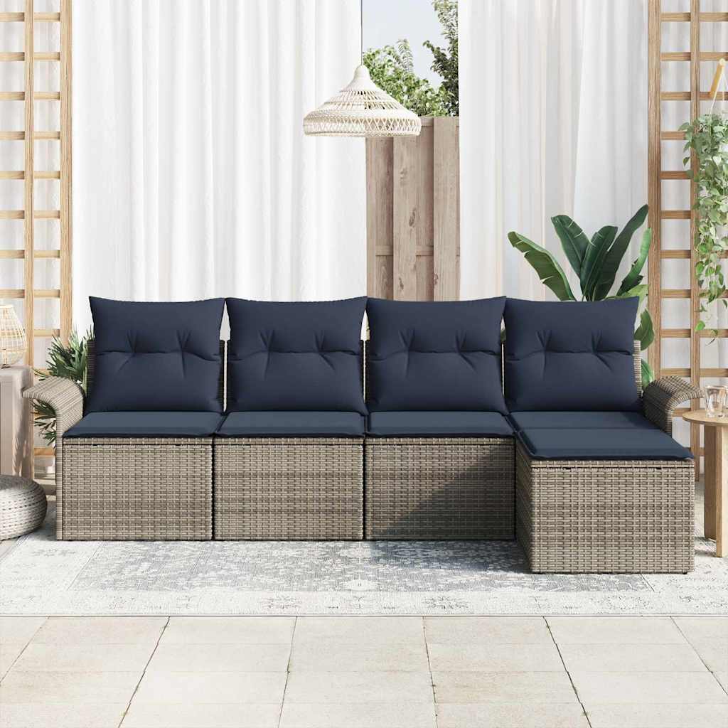 Ensemble de canapé de jardin avec coussin 5 pcs Gris polyrotin