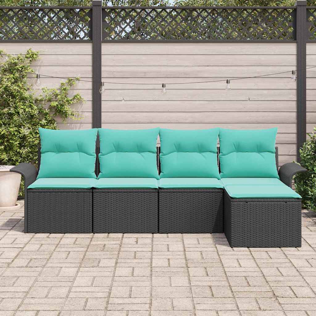 Ensemble de canapé de jardin avec coussin 5 pcs Noir polyrotin