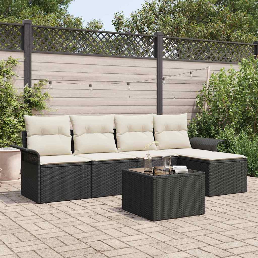 Canapé d’extérieur avec coussin 6 pcs Noir polyrotin