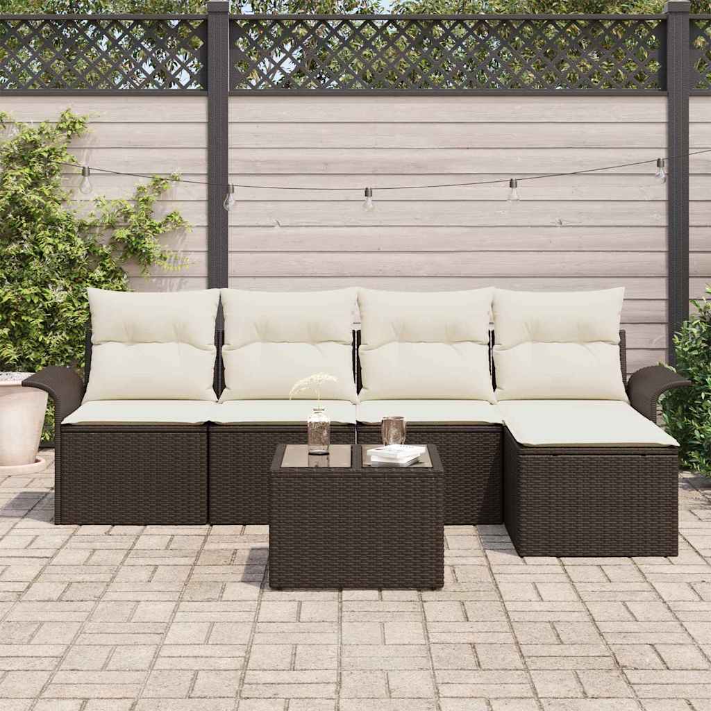Canapé d’extérieur avec coussin 6 pcs Marron polyrotin