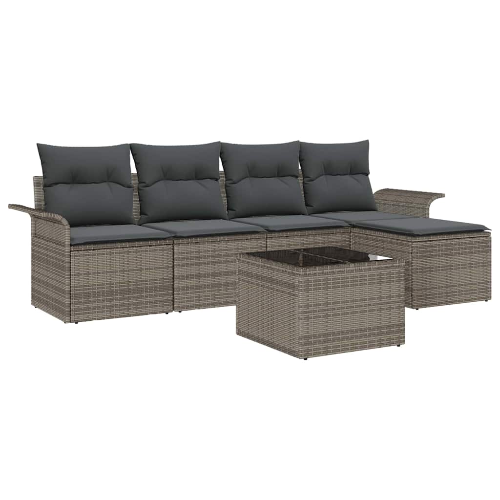 Canapé d’extérieur avec coussin 6 pcs Gris polyrotin