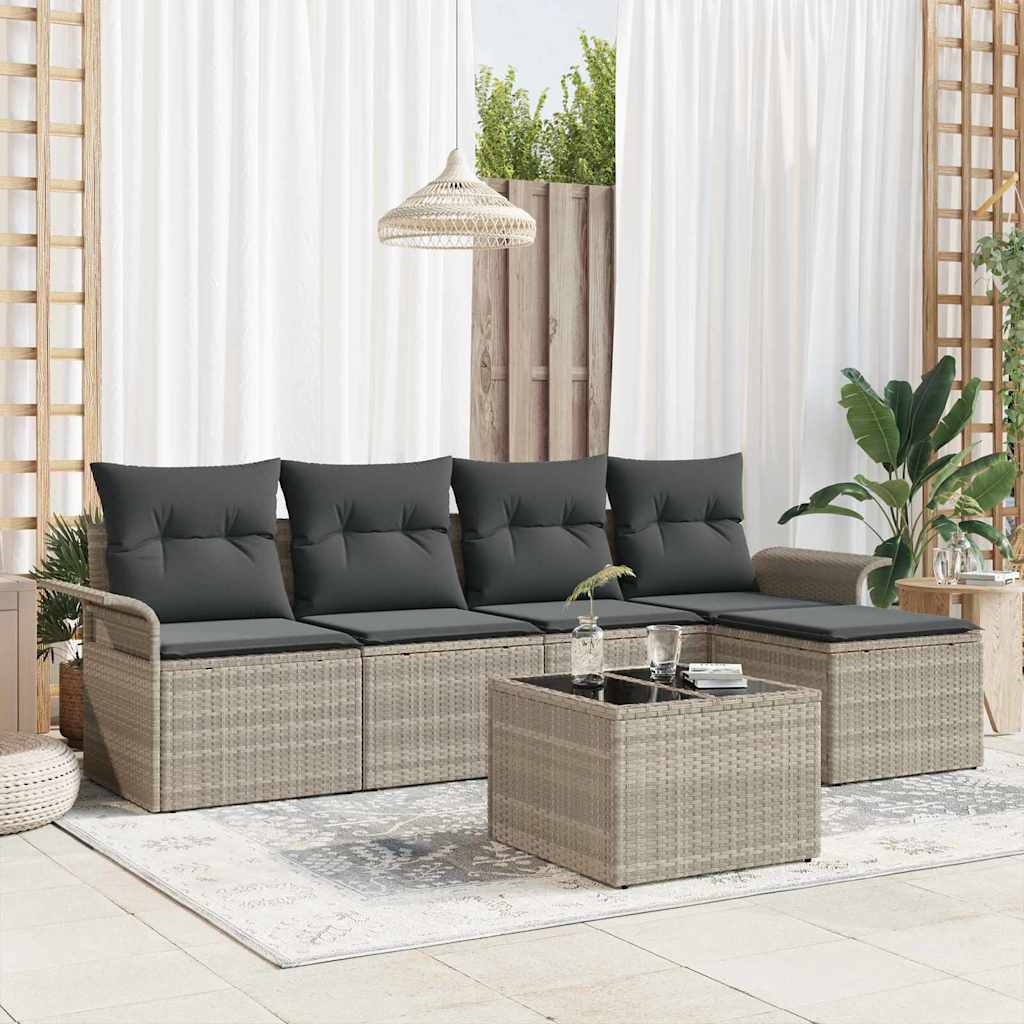 Canapé d’extérieur avec coussin 6 pcs Gris clair polyrotin