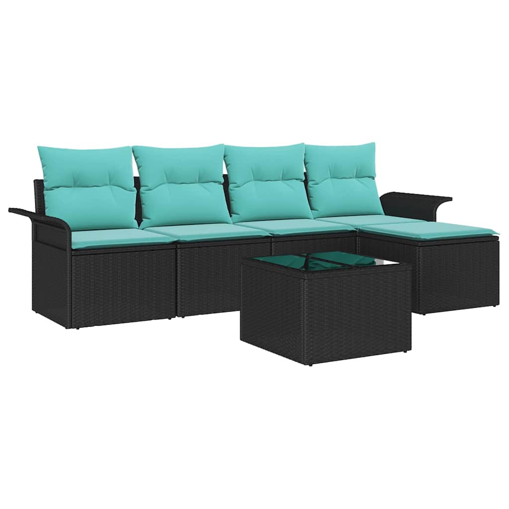 Ensemble de canapé de jardin avec coussin 6 pcs Noir polyrotin