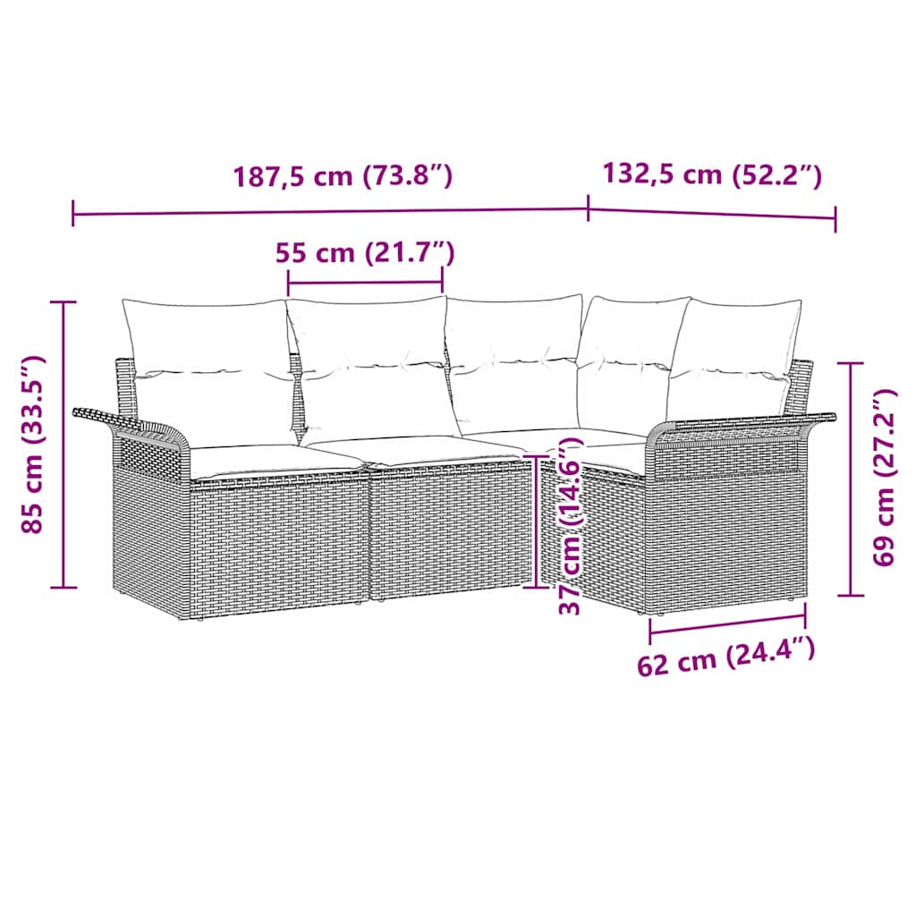 Ensemble de canapé de jardin 4 pcs Marron polyrotin