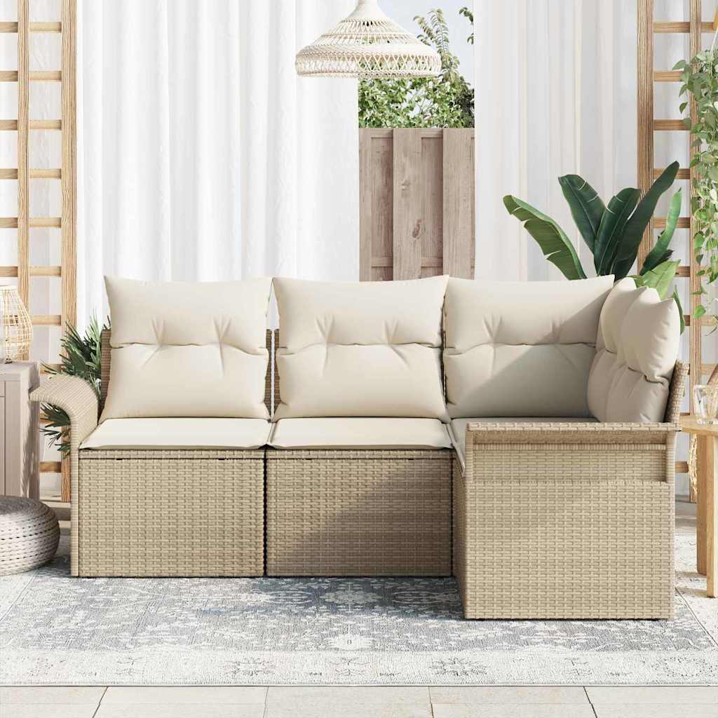Ensemble de canapé de jardin avec coussin 4 pcs Beige polyrotin