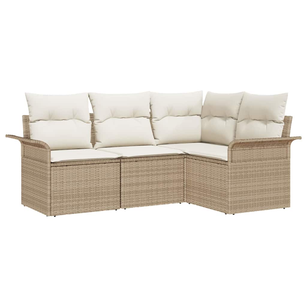 Ensemble de canapé de jardin avec coussin 4 pcs Beige polyrotin