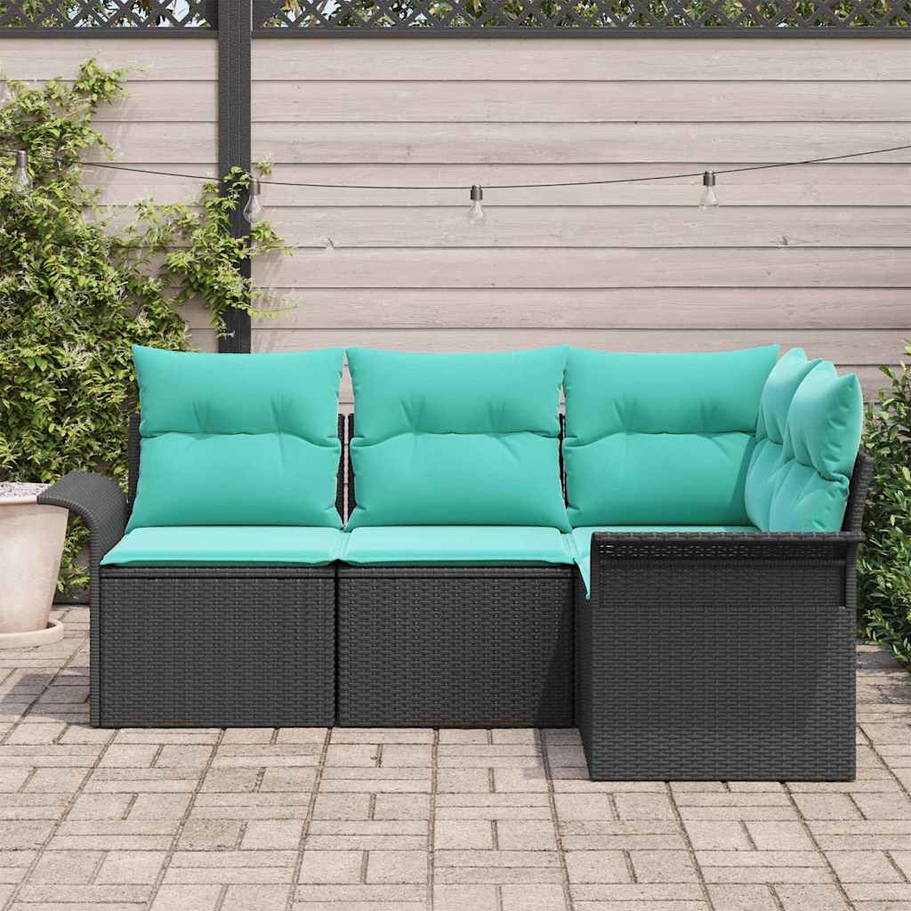 Ensemble de canapé de jardin avec coussin Noir polyrotin