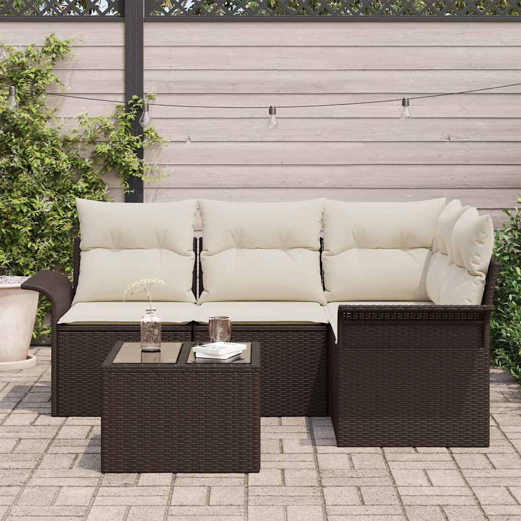Ensemble de canapé de jardin 5 pcs Marron polyrotin