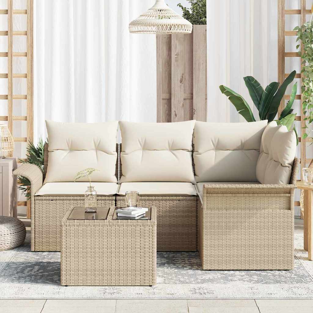 Ensemble de canapé de jardin avec coussin 5 pcs Beige polyrotin